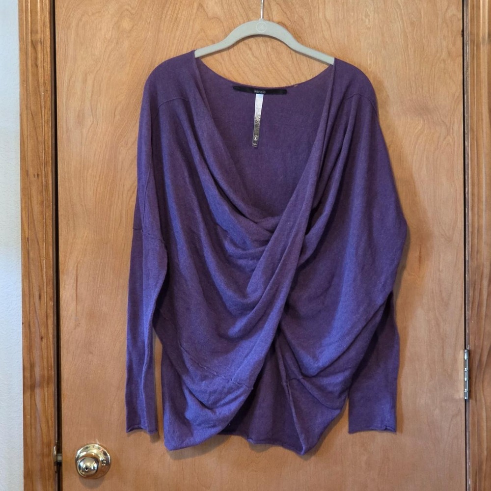 Kensie Purple Draped Open Front Wrap Cardigan Oversized Yoga Dance Layer L
